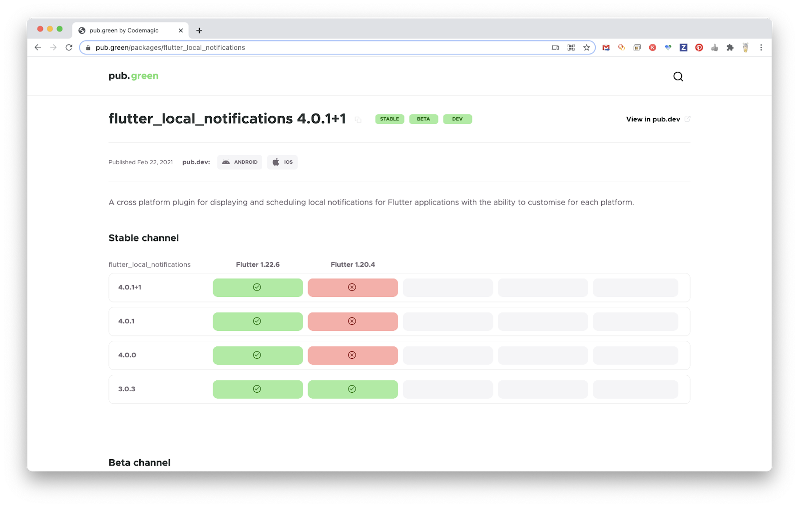 Codemagic’s new [pub.green](http://pub.green) site shows compatibility for the top packages with recent Flutter releases